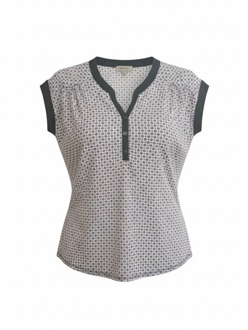 Diana Belle Women's Large Blouse White Black Red Print 3 Button Pullover Top